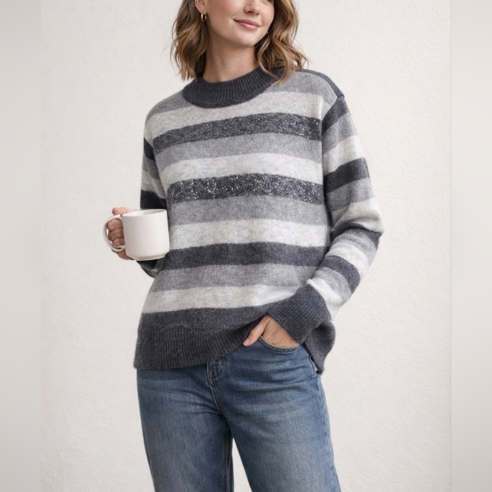 HALOGEN Nordstrom Nwt Cozy Stripe Knit Pullover Sweater, Sequin Details, 1X